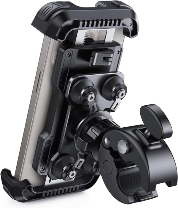 Motorcycle Phone Mount Holder - [Dual Vibration Dampener] [Upgrade Handlebar Clip] Motorcycle Cell Phone Holder, Bike Phone Mount, Fit iPhone 16/15/14/13 Pro Max, 4.7-6.7" Phones, Black