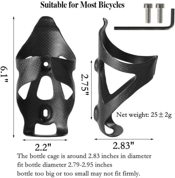 2 Pack Ultra-Light Full Carbon Fiber Water Bottle Cage, Bike Water Bottle Holder Brackets for Road & Mountain Bike - Image 2