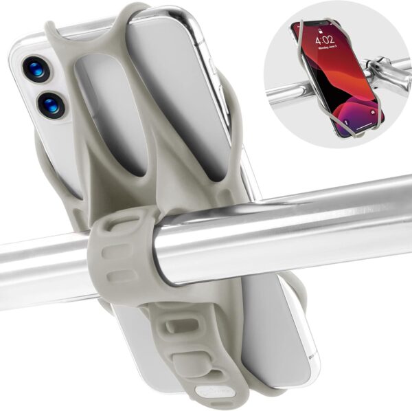 3, Bike Cell Phone Mount for Handlebar, Scratch-Free Silicone Holder with Anti-Slip Design, Universal Cycling Phone Holder Compatible with Most Smartphones (Gray - Handlebar)