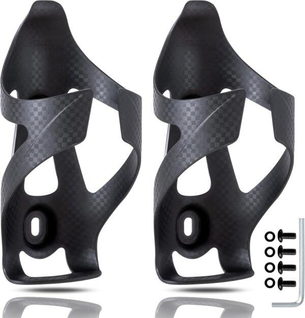 1 or 2 Pack Bicycle Bike Water Bottle Holder Plastic Nylon Plus Carbon Water Bottle Cage for Road Bikes Mountain Bike Cup Holder, Wrench with Screw for Diameter 70-74 mm Water Bottles
