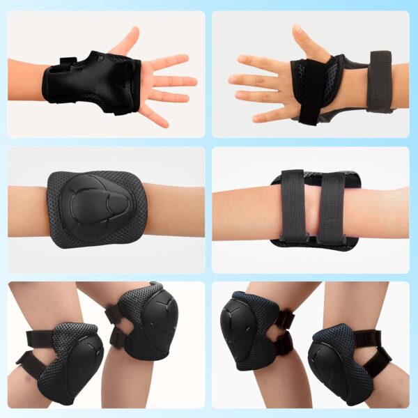 Kids Protective Gear Set - Knee Pads Elbow Pads with Wrist Guards for A 3-12 | 3-in-1 Safety Protective Gear for Skating, Cycling, Biking, Roller Skates, Scooters (Black, ‎S(3-7Years)) - Image 2