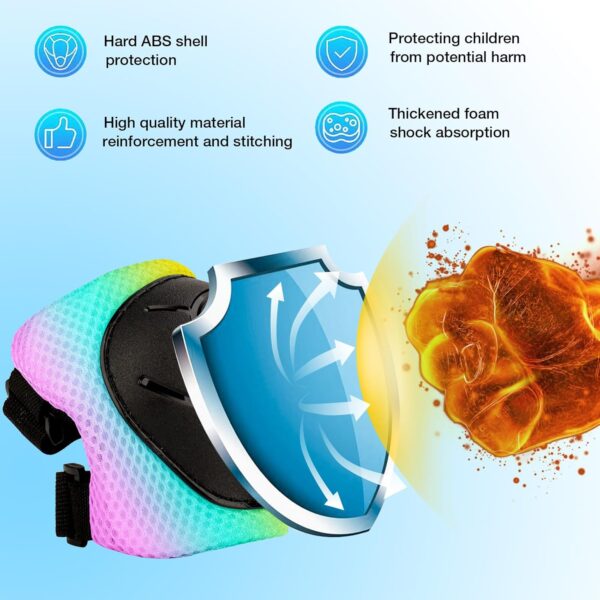 Kids Protective Gear Set - Knee Pads Elbow Pads with Wrist Guards for A 3-15 | 3-in-1 Safety Protective Gear for Skating, Cycling, Biking, Roller Skates, Scooters (Yellow blue pink, ‎S(3-8Years)) - Image 2