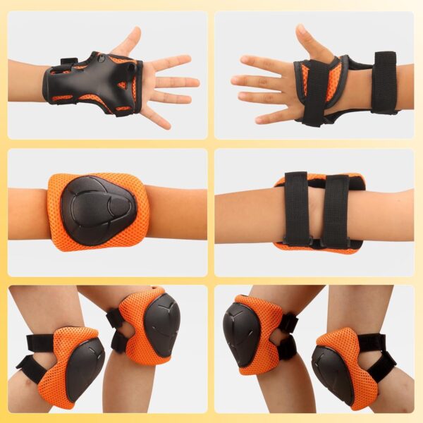 Kids Protective Gear Set - Knee Pads Elbow Pads with Wrist Guards for A 3-12 | 3-in-1 Safety Protective Gear for Skating, Cycling, Biking, Roller Skates, Scooters (Orange, ‎S(3-7Years)) - Image 2