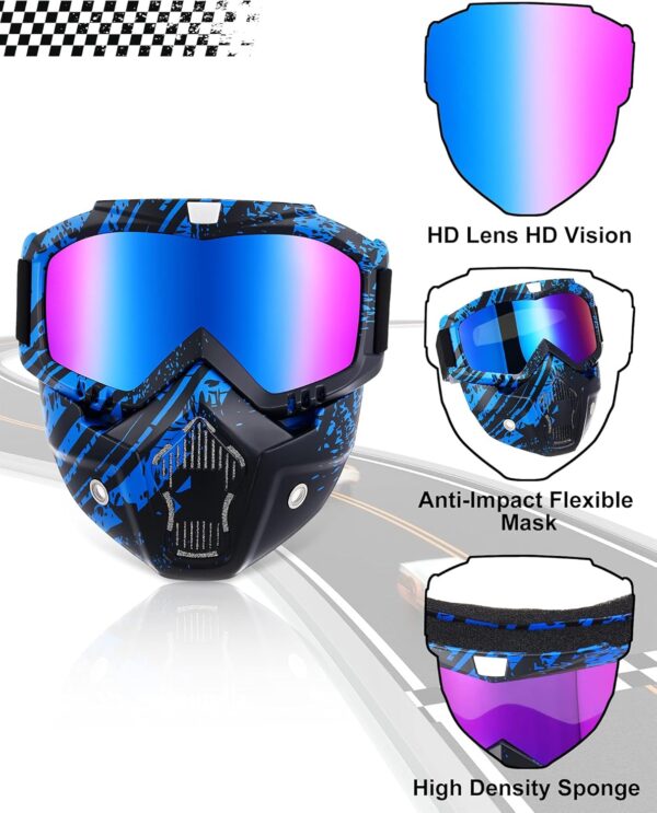 2 Pieces Motorcycle Goggles Face Mask Detachable Helmet Riding Goggles Glasses - Image 2